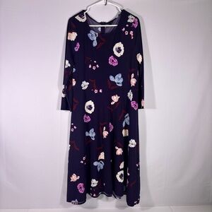 NWT Ann Taylor Navy Floral Long Sleeve Dress Size 14